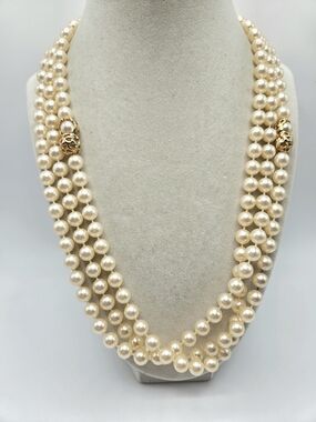 VINTAGE Opera Length Faux Pearl 68" Strand Necklace Gold Tone Peanut Accents